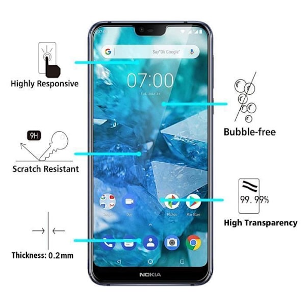 Film Vitre Skyddsskärm - Phonillico® - NOKIA 7.1 - Pack med 2 - Härdat glas - Rep-beständig
