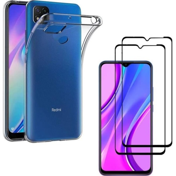 Coque til Xiaomi REDMI 9C NFC og 2 Tempereret Glas Sort Kant Skærmbeskyttelse Phonillico®