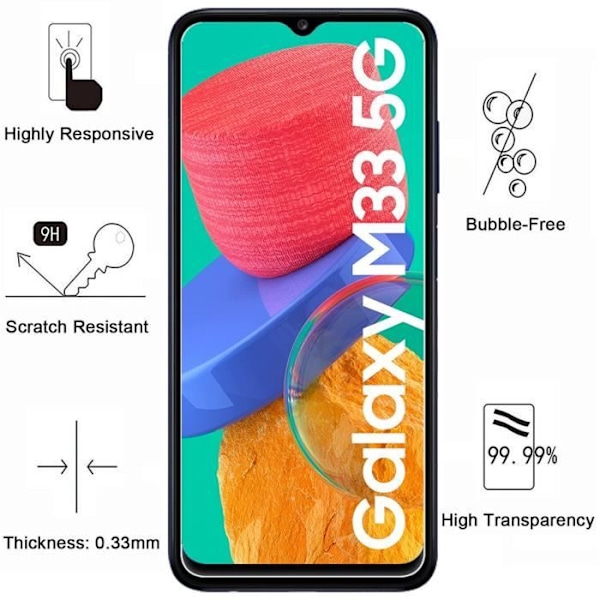 Hærdet glas til Samsung Galaxy M33 5G [Pakke 2] Beskyttelsesfilm til skærm Phonillico® Transparent