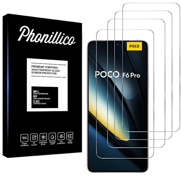 Filmskyddsskärm - Phonillico - Xiaomi Poco F6 Pro 5G - Paket med 4 - Härdat Glas - Rep Resistant Transparent