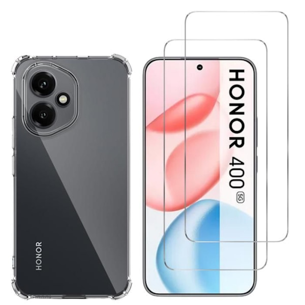 Iskunkestävä kuori - Phonillico® - Honor 400 5G - Pehmeä - Läpinäkyvä - 2 Karkaistua Lasi Transparent