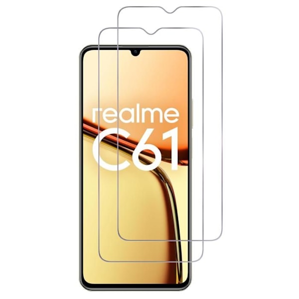 Härdat glas - Phonillico® - Realme C61 - Pack om 2 - Repellerande mot repor - Skärmskydd Transparent