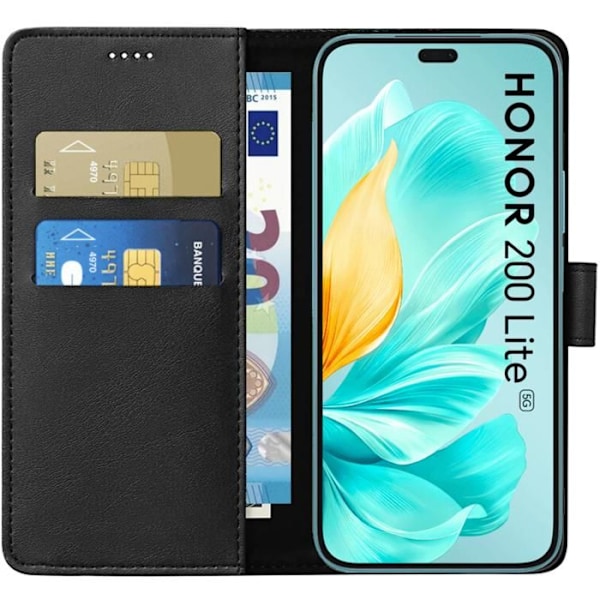 Coque - Phonillico® - Honor 200 Lite 5G - Musta Lompakko - Puolijäykkä - Nahaefekti Svart