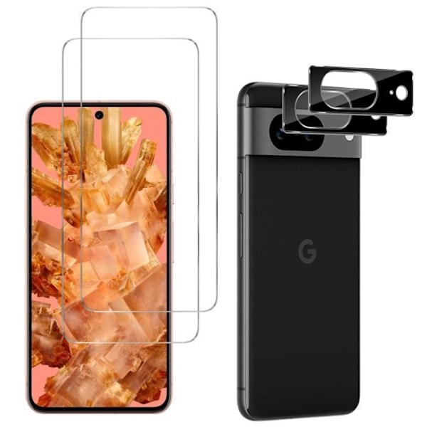 Skydd film - Phonillico - Google Pixel 8 - Paket 2 - Härdat glas - Rep-resistant Transparent, svart
