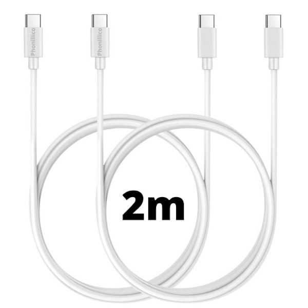 USB-C USB-C Kabel Vit 2m för Samsung Galaxy A05 / A05S / A15 4G / A15 5G / A25 5G / A35 5G / S23 FE [LOT 2] Phonillico®