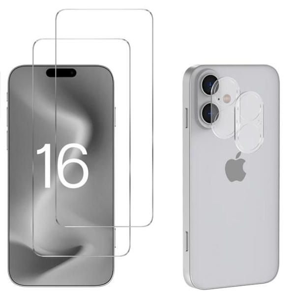 Kalvo Temperoitua Lasia - Phonillico® - iPhone 16 - Paketti 2 - Naarmuuntumaton - Läpinäkyvä Transparent