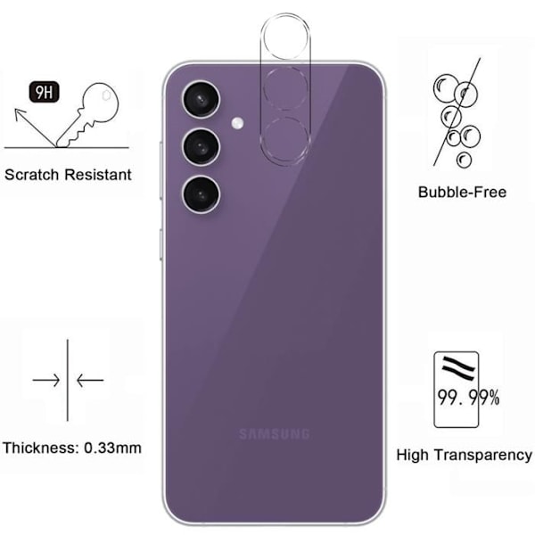 Suojakalvo - Phonillico - Samsung Galaxy S23 FE - Karkaistu lasi - 2 kappaleen pakkaus - Takakameran suojaus Transparent