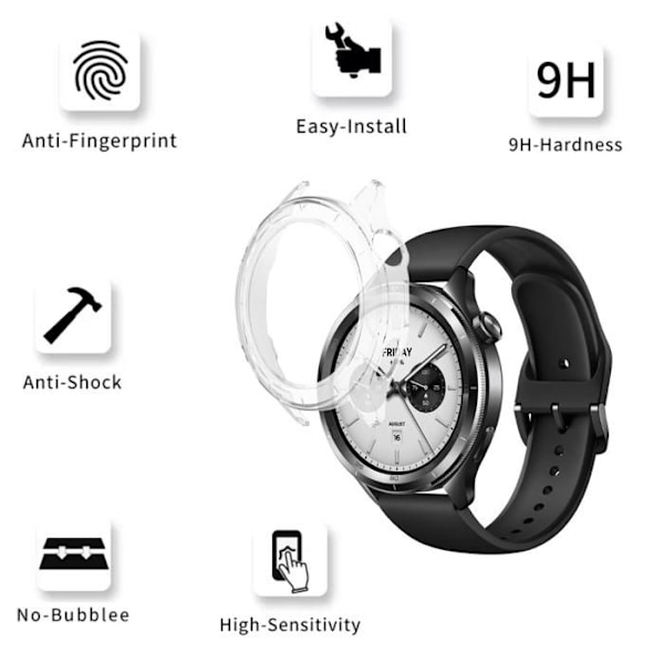 Kompatibelt fodral för Xiaomi Watch S4 - Hårt skyddande smartklockasfodral för transparent härdat glas Phonillico® Transparent