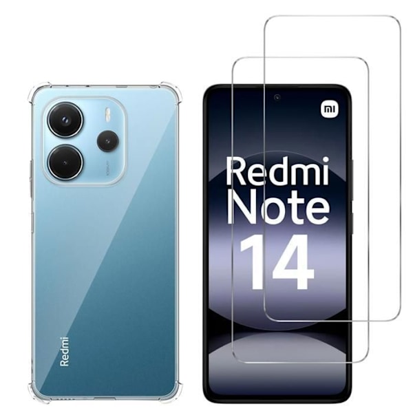 Stöttålig skal - Phonillico - Xiaomi Redmi Note 14 4G (Global version) - Mjuk - Transparent - 2 Härdade glas Transparent