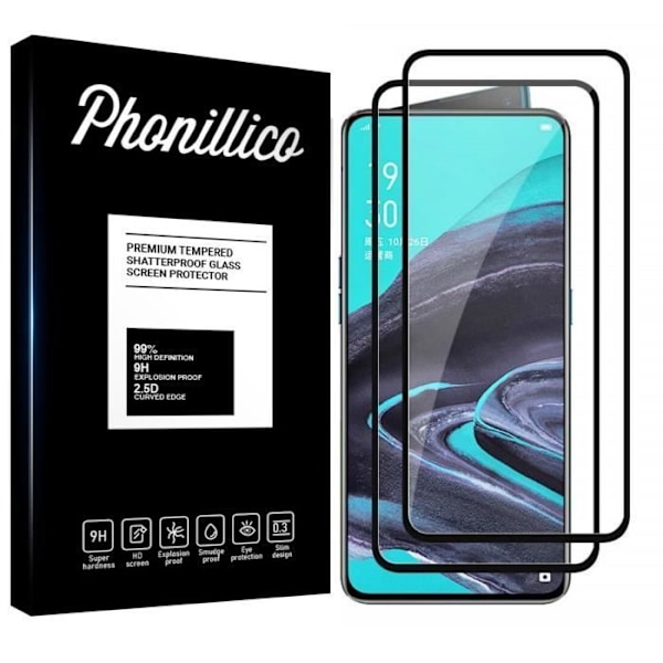 Skyddande film - Phonillico® - OPPO RENO 2 - Pack om 2 - Härdat glas - Svart kant Transparent, svart