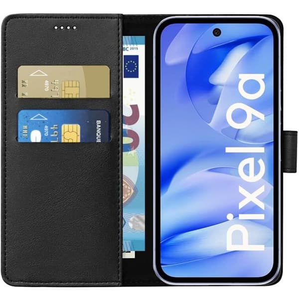 Coque - Phonillico® - Google Pixel 9a - Sort sort - Magnetisk lukning - Kort opbevaring Svart
