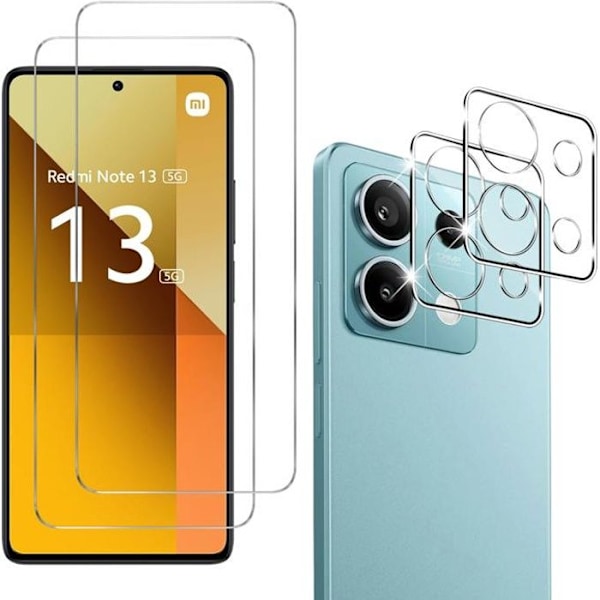 Hærdet Glas til Xiaomi Redmi Note 13 5G og Kamerabeskyttelse [Pakke 2] Beskyttelsesfilm Phonillico® Transparent