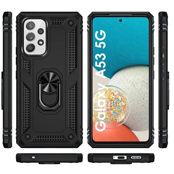 Coque Noir til Samsung Galaxy A53 5G - Stødabsorberende Militær Style Robust 360 Rotationsring Phonillico® Svart