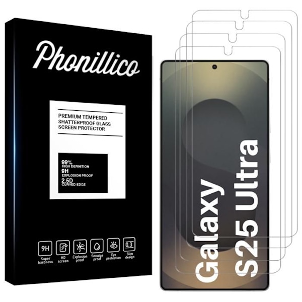Karkaistu lasi - Phonillico - Samsung Galaxy S25 ULTRA - 4 pakkausta - Naarmunkestävä - Näytön suojus Transparent