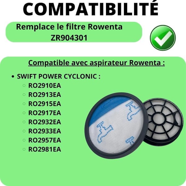 Filtr - Rowenta - ZR904301 - Pack om 2 - Dammsugare - Kompatibel med Swift Power Cyclonic