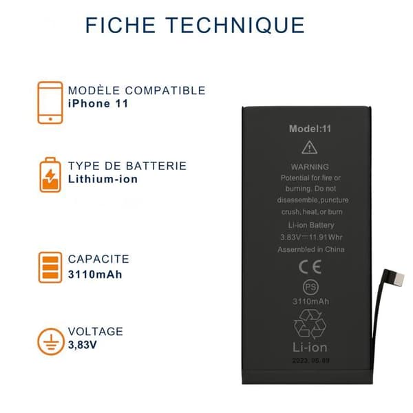 Batteri til iPhone 11 - Erstatningsbatteri 3110mAh Lithium-ion Phonillico®