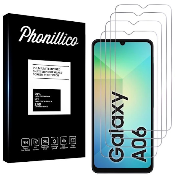 Krossat Glas - Phonillico® - Samsung Galaxy A06 - Paket med 4 - Repellerande - Genomskinlig Transparent
