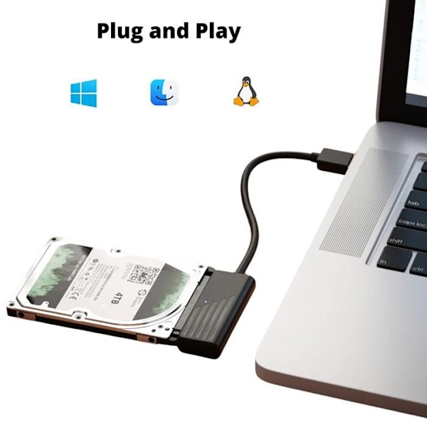 USB-C till SATA-kabel - Phonillico® - HDD/SSD 2,5" - Plug&Play - Kompatibel med Windows/Mac/Linux - Svart