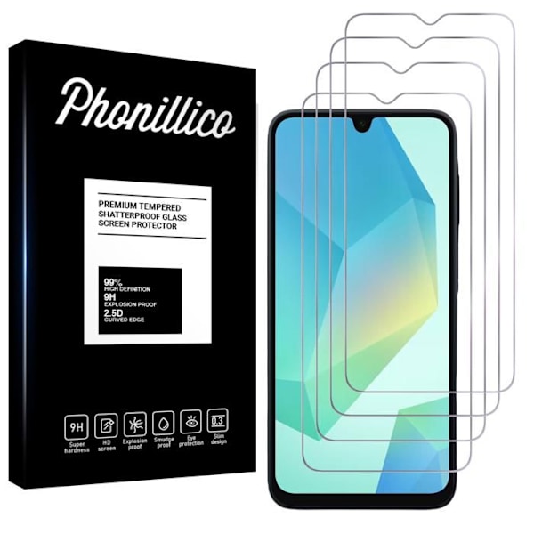 Skärmskydd - Phonillico - Härdat glas - Samsung Galaxy A16 4G/5G - Pack om 4 - Repellerande mot repor Transparent