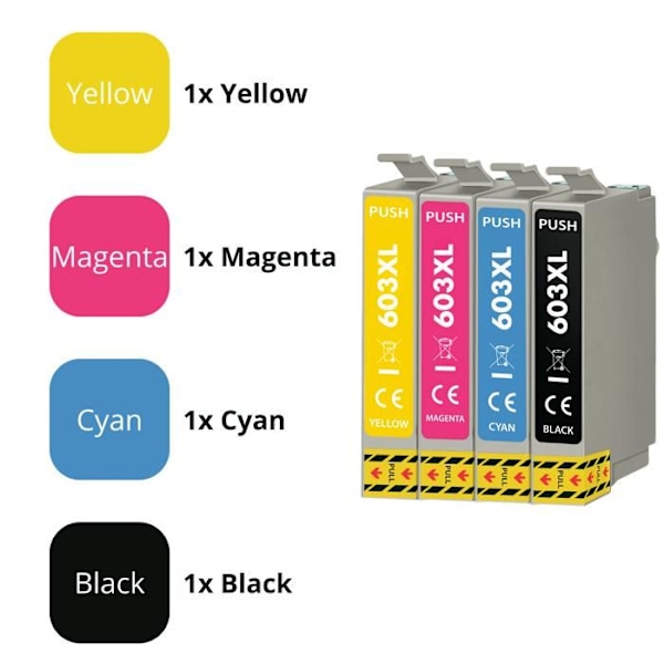 Kasetti - Epson - 603XL - Paketti 4 - Musta, Syani, Magenta, Keltainen - Yhteensopiva WF-2810 XP-2100