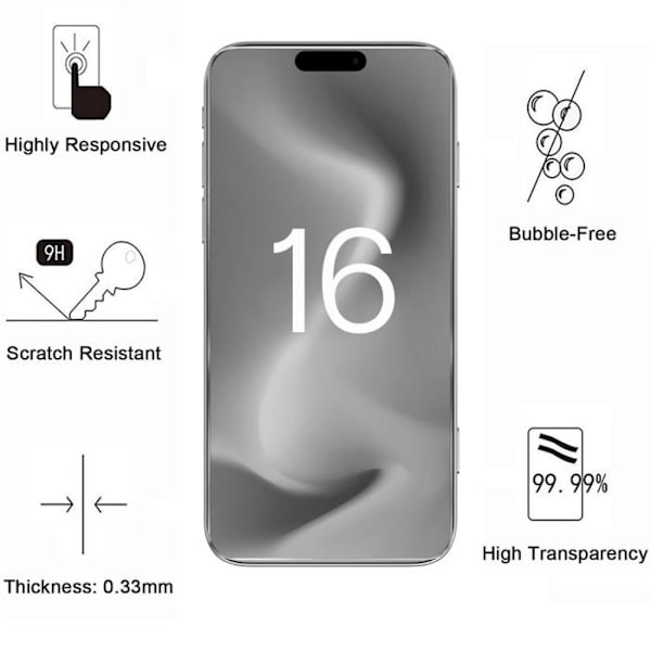 Film af hærdet glas - Phonillico® - iPhone 16 - Pakke 2 - Ridsefast - Transparent Transparent