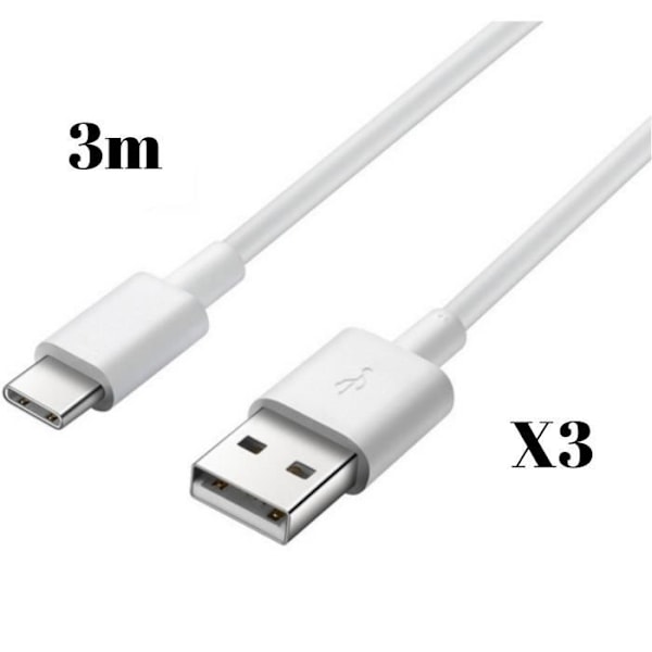 USB-C-kaapeli OnePlus Nordille - Nord N100 - Nord N10 5G - Nord CE 5G - Nord N200 5G - Nord 2 5G - Valkoinen 3 Metriä [ERÄ 3] Phonillico® Vit