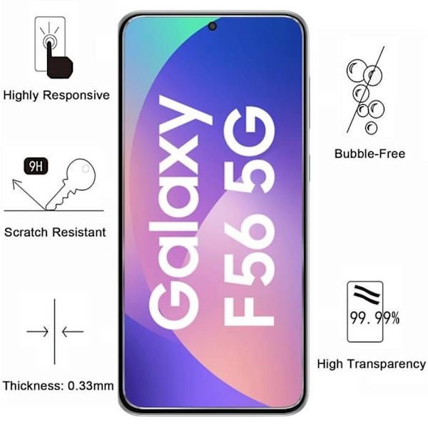 Lujasuojalasi Samsung Galaxy F56 5G [Pakkaus 2] Näytönsuojafilmi Phonillico® Transparent