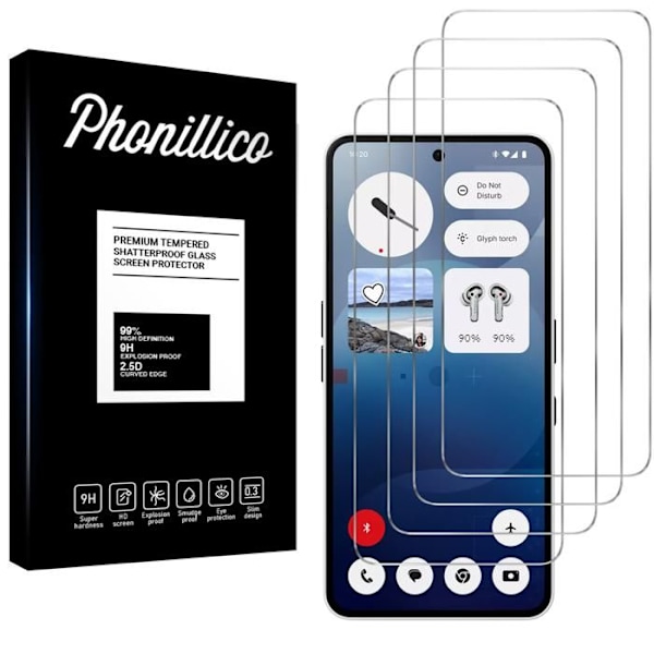 Karkaistu lasi - Phonillico® - Nothing Phone 3a - 4 pakkausta - Naarmuuntumaton - Kirkas Transparent