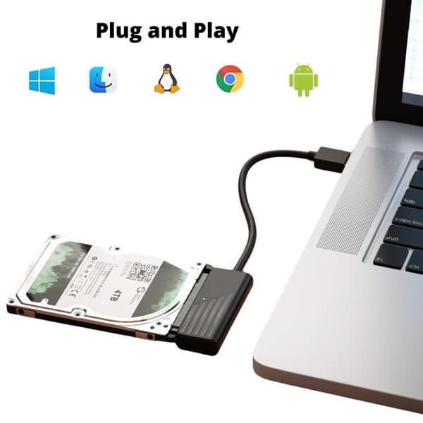 USB 3.0 til SATA-adapter - Ubeskreven - HDD/SSD 2,5" - Plug&Play - Kompatibel med Windows/Mac/Linux