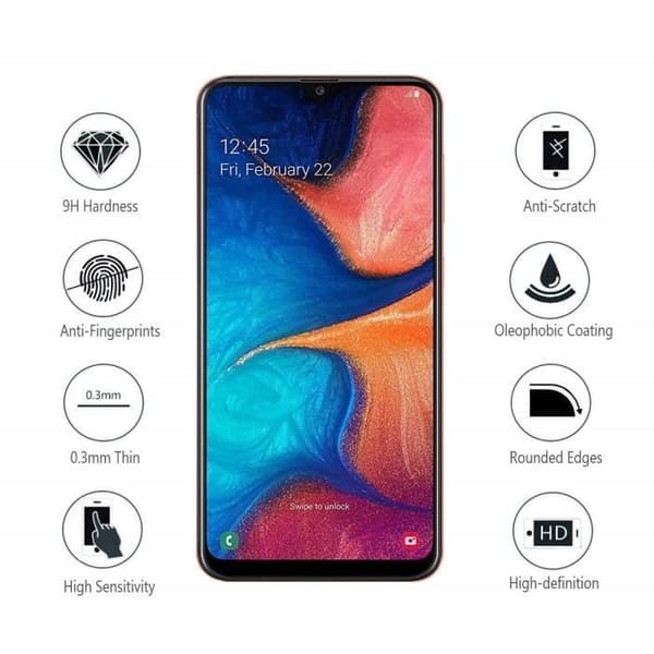 Coque til Samsung Galaxy A20E - Transparent Blød Silikone + Hel Tempereret Glas Sort Kant Beskyttelse Skærm [Phonillico®] Transparent