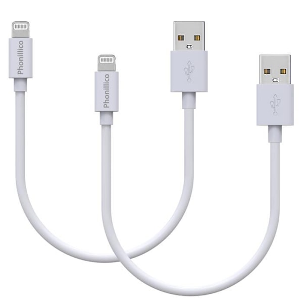 Lot 2 Kaapelit 20cm USB Lightning Latausjohto Valkoinen iPhone X/XS/XS MAX/XR/7/7 PLUS/8/8 PLUS/6/6S/6 PLUS/5/5S/SE/AirPods Phonillico