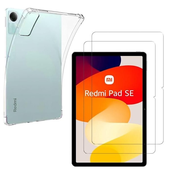 Skærmbeskyttelse - Xiaomi - Redmi Pad SE - Silikoneetui - 2 Styk Hærdet Glas - Forstærket Beskyttelse