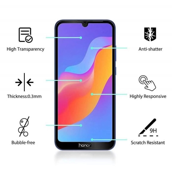 Hærdet Glas - Phonillico® - Huawei HONOR 8A - Sort Kant - Ridsefast - Skærmbeskyttelse Svart