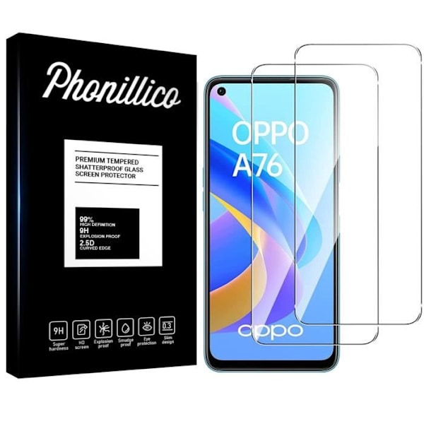 Hærdet Glas til OPPO A76 [Pakke 2] Skærmbeskyttelsesfilm Phonillico® Transparent