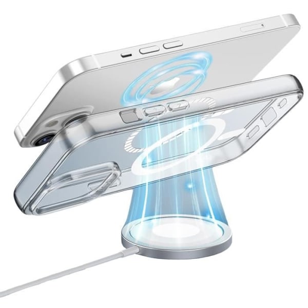 Coque för iPhone 15 PLUS - Transparent silikon med inbyggd magnetisk cirkel Phonillico®