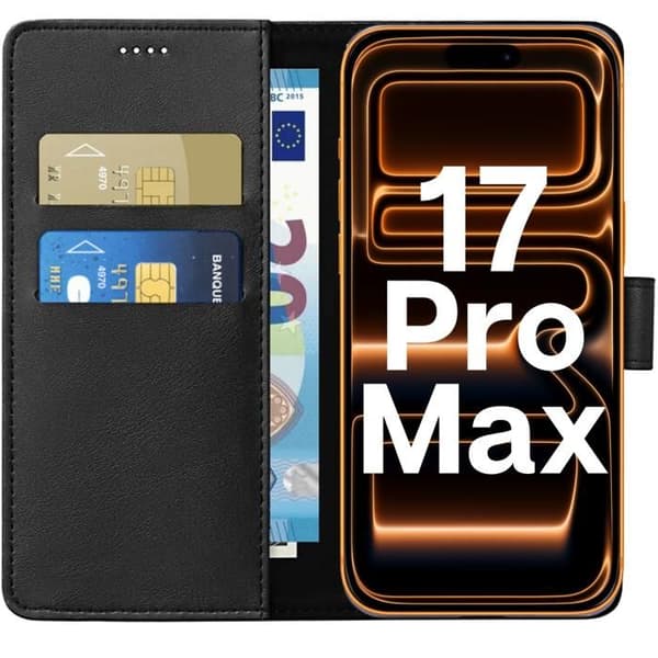 Coque til iPhone 17 PRO MAX - Sort Porteføljerabat med Magnetlåg til Kortopbevaring Phonillico® Svart