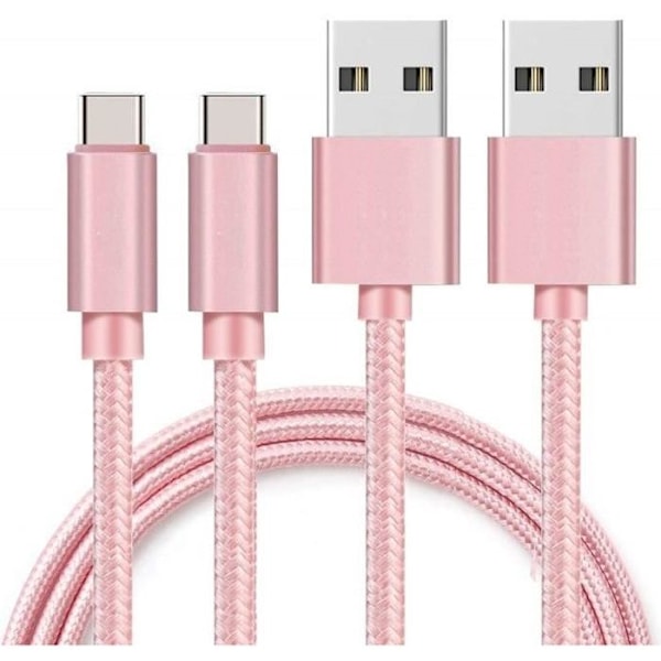 USB-C-kabel til Xiaomi Mi 11 - Mi 11 LITE - Mi 11 LITE 5G - USB-C opladerkabel i nylon, flettet, rosa 1 meter [SÆT 2] Phonillico® Rosa