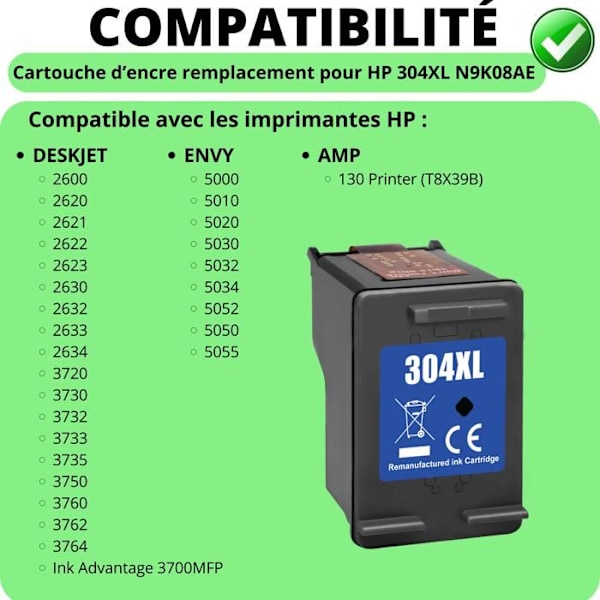 Mustekasetti - HP - 304XL - Musta - Yhteensopiva DeskJet ja Envy - XL