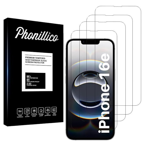 Näyttösuojaelokuva - Phonillico® - iPhone 16e - 4 kpl pakkaus - Karkaistu lasi - Naarmuuntumisen kestävä Transparent