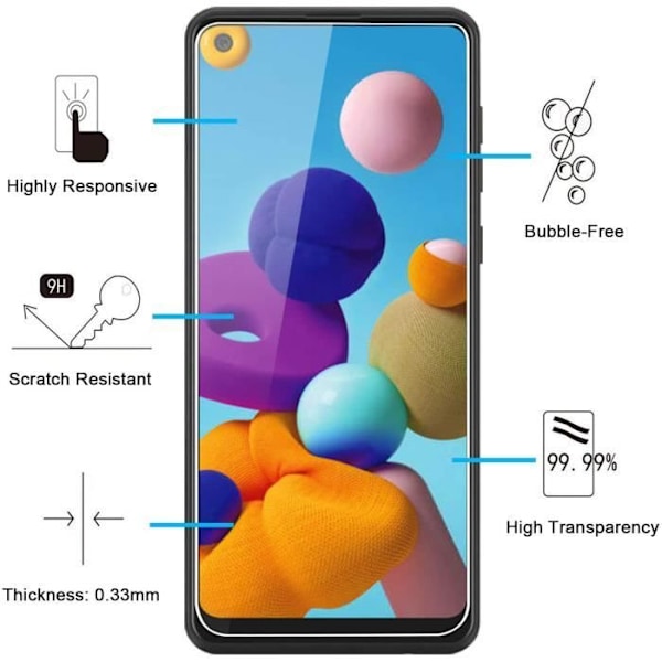 Hærdet Glas - Phonillico - Samsung Galaxy A21S - Pakke med 2 - Transparent - Sort Kant Transparent, svart