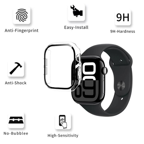 Fodral kompatibelt med Watch 42mm Series 10 - Hårt skyddande fodral med transparent härdat glasskärm Phonillico® Transparent