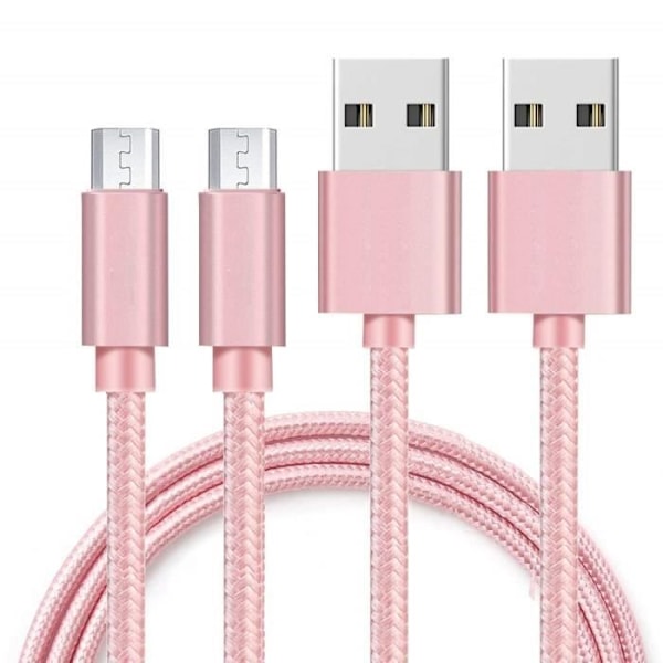 Kabel för Xiaomi Redmi 9A - Redmi 9C NFC - Redmi 9C - Flätad Nylon Rosa 1 Meter [PACK 2] Phonillico® Rosa
