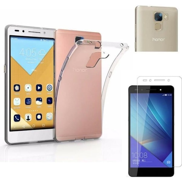Coque - Phonillico® - HUAWEI HONOR 7 - Läpikuultava Silikoni - Karkaistu Lasi - Ultra Ohut Transparent