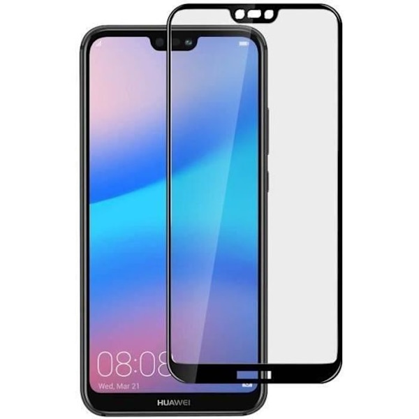 Hærdet Glas - Phonillico® - Huawei P20 LITE - Sort Kant - Ultra Slidstærk - Skærmbeskyttelse Svart