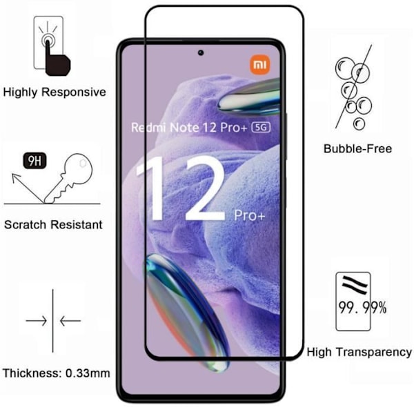 Gördelglas för Xiaomi Redmi Note 12 PRO PLUS 5G - Redmi Note 12 PRO+ 5G [Pack 4] Skärmskydd av Phonillico®