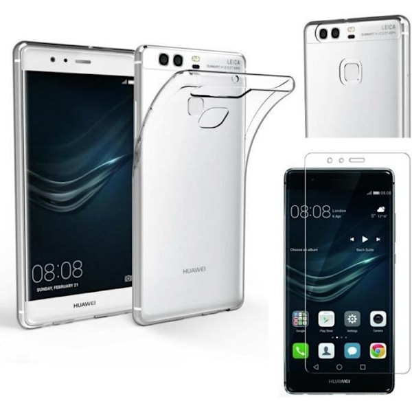 Silikontransparent skal och skärmskydd - Phonillico® - HUAWEI P9 LITE - Härdat glas - Ultra slim Transparent