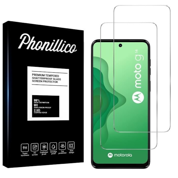 Näyttösuoja - Phonillico - Motorola Moto G14 - 2 pakettia - Karkaistu lasi - Naarmuuntumaton Transparent