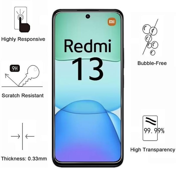 Elokuvasuojus Näyttö - Phonillico - Xiaomi Redmi 13 - Paketti 4 - Laminoitu lasi - Naarmunkestävä Transparent