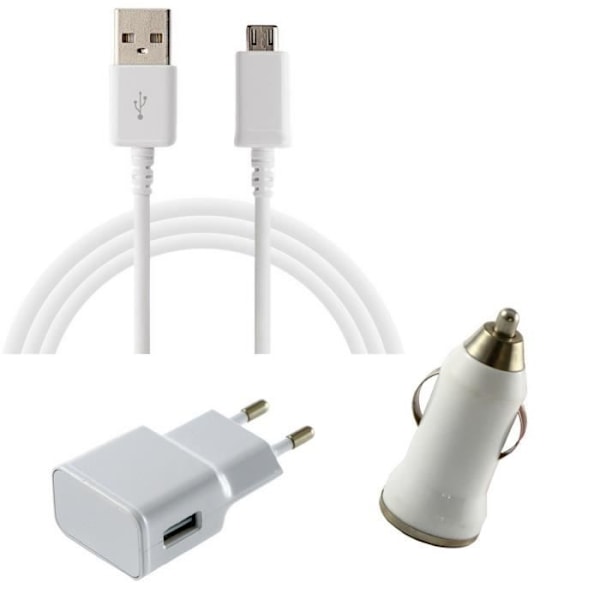 [Yhteensopiva XIAOMI MI A2 LITE] 3in1 Laturipakkaus - Kaapeli-Laturi Seinä-Savukeliitin Valkoinen [Phonillico®] Vit