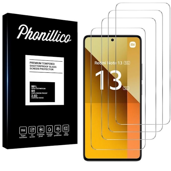 Härdat glas för Xiaomi Redmi Note 13 5G [Pack 4] Skyddande skärmfilm Phonillico® Transparent